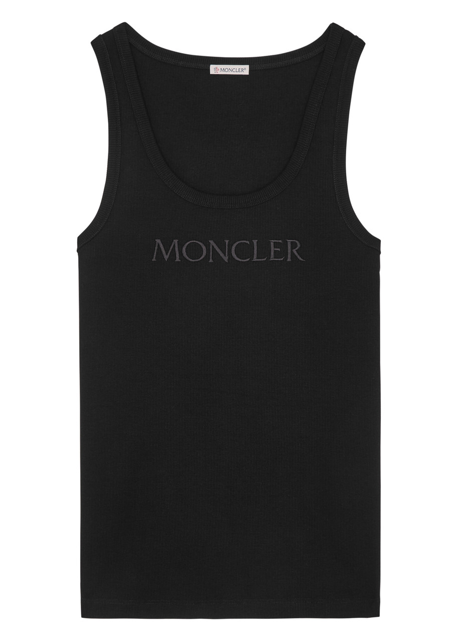 Shop Moncler Logo-embroidered Stretch-cotton Tank In Black