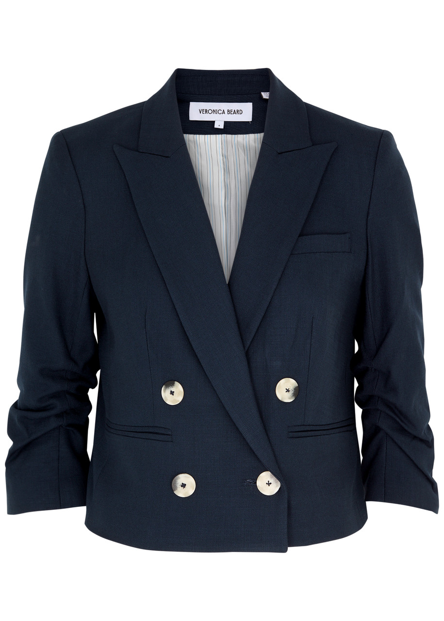 Veronica Beard Xenia Cropped Woven Blazer - Navy