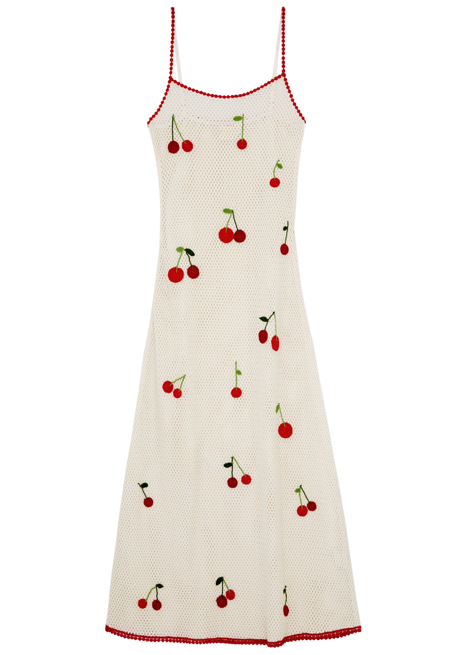 Leslie Amon Treasure Cherry Crochet Maxi Dress - White - M (UK12 / M)