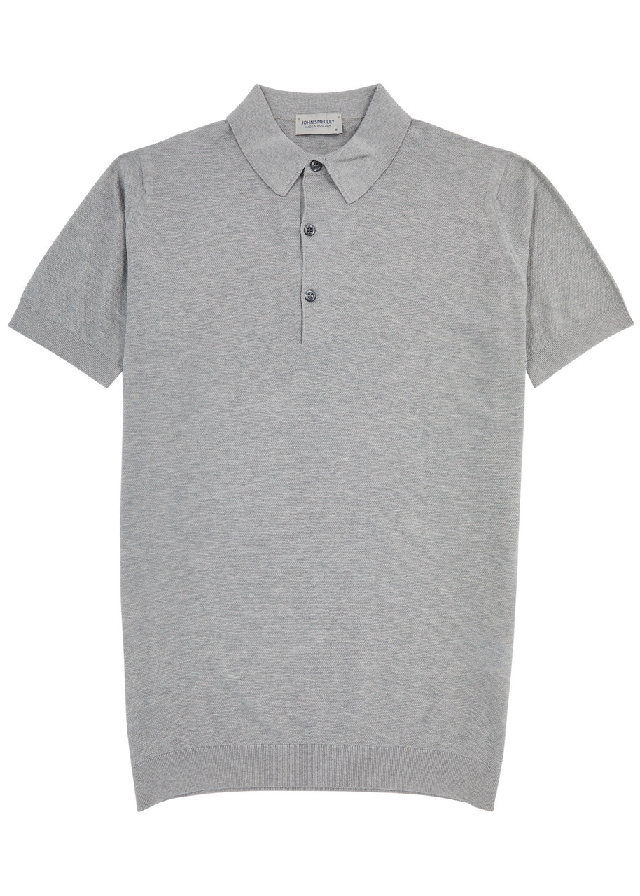 John Smedley Roth Piqué Cotton Polo Shirt In Grey