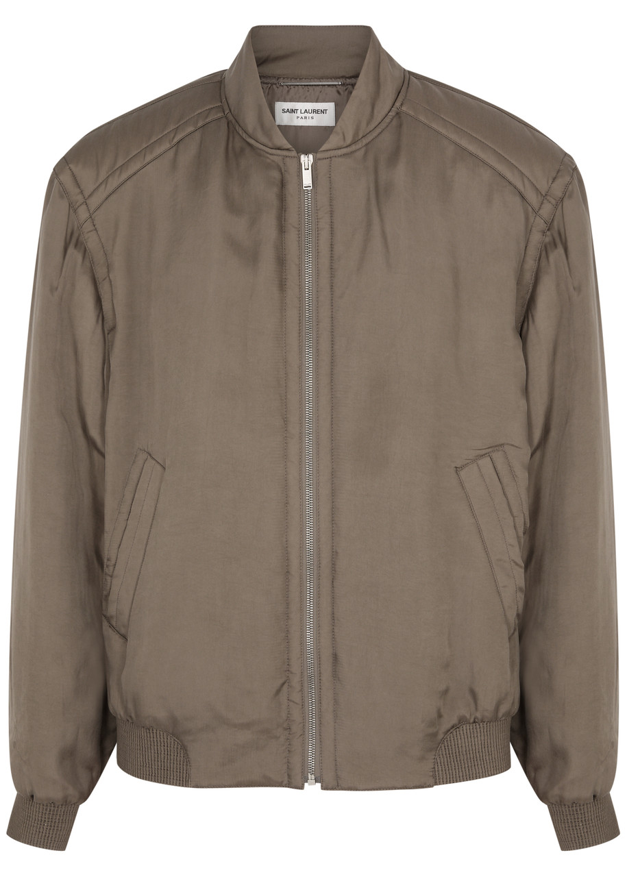 Shop Saint Laurent Teddy Washed Satin Bomber Jacket In Khaki