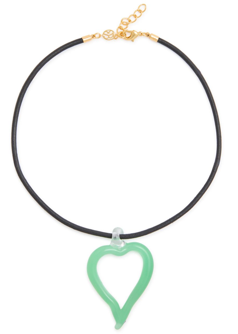 Sandralexandra Heart Of Glass Xl Leather Cord Necklace In Green