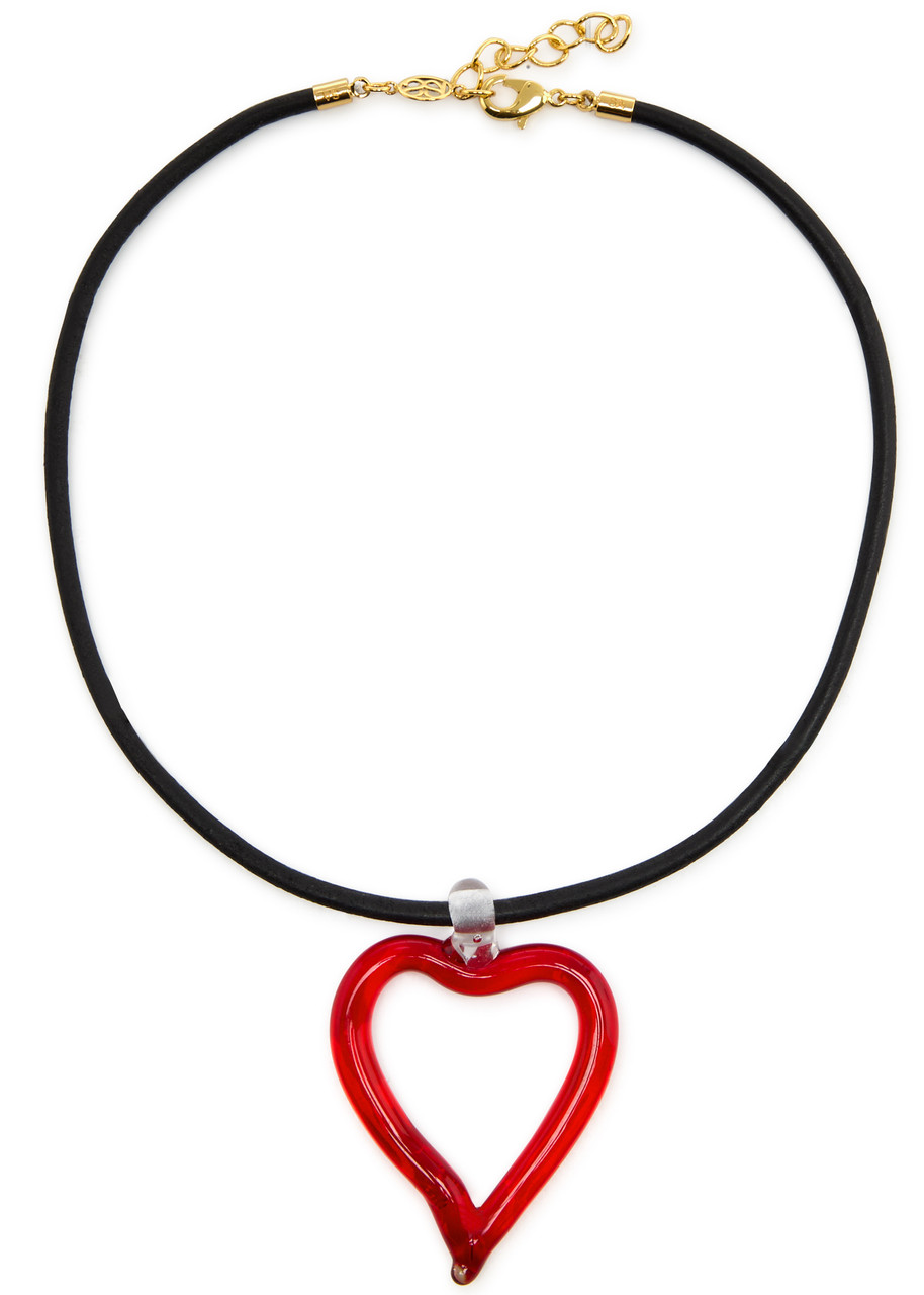 Sandralexandra Heart Of Glass Xl Leather Cord Necklace In Black Red