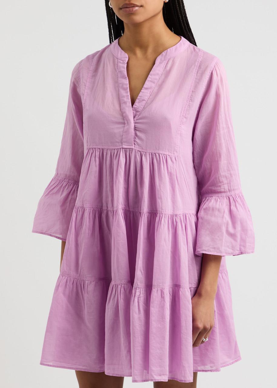 Devotion Lavrentia Tiered Cotton Mini Dress In Lilac
