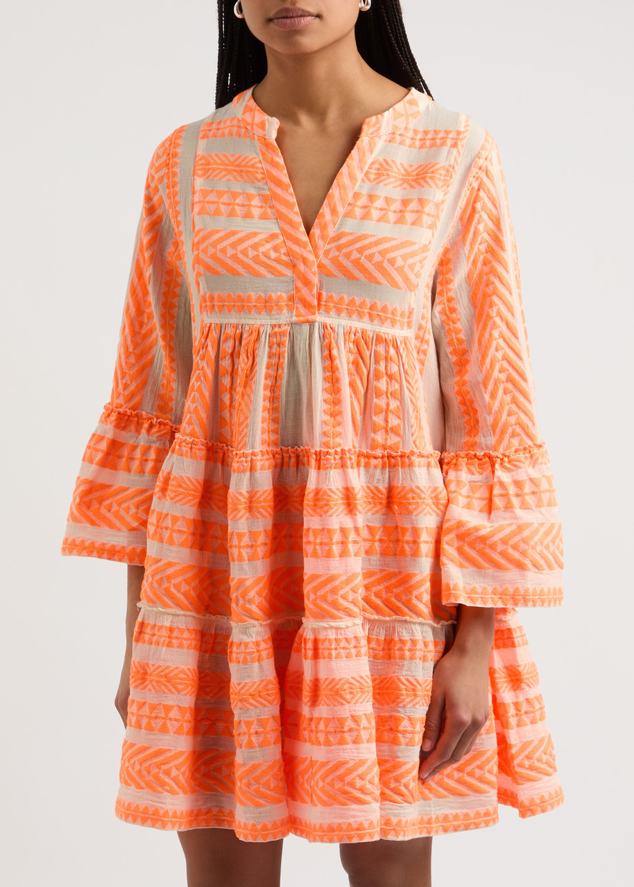  Devotion Ella Embroidered Cotton-blend Mini Dress - Orange - L (uk14 / L) 