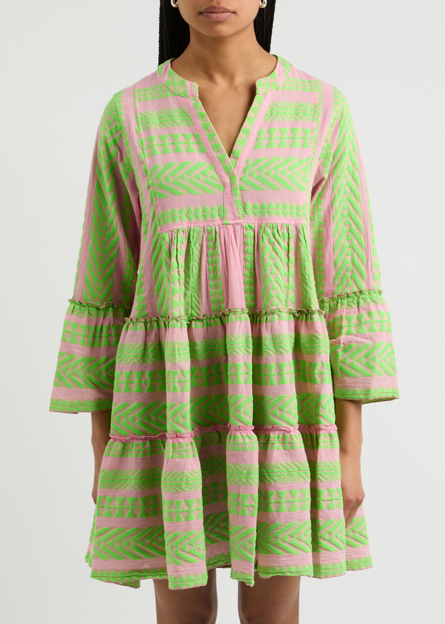  Devotion Ella Embroidered Cotton-blend Mini Dress - Green - S (uk8-10 / S) 