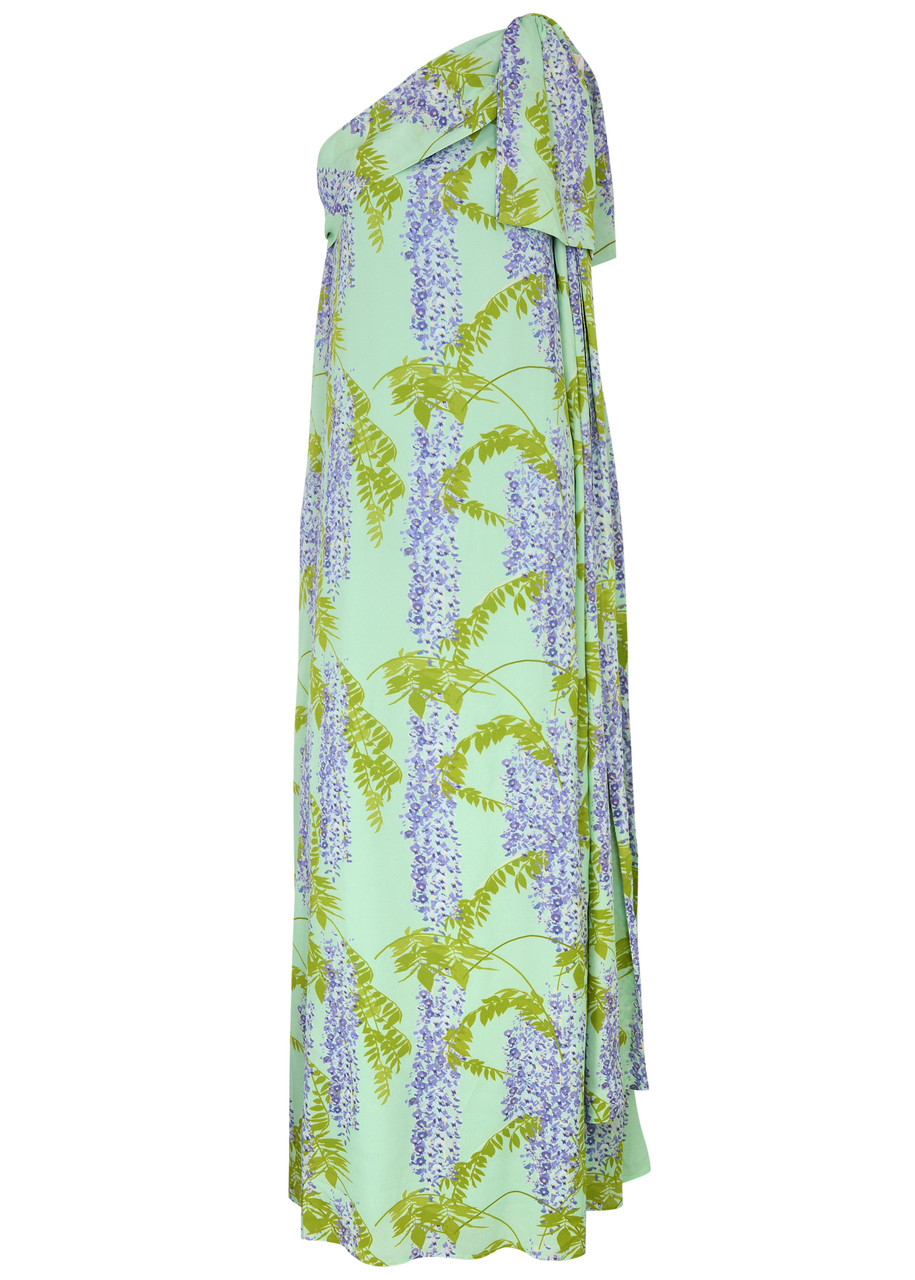 Bernadette Gala Floral-print One-shoulder Maxi Dress In Green