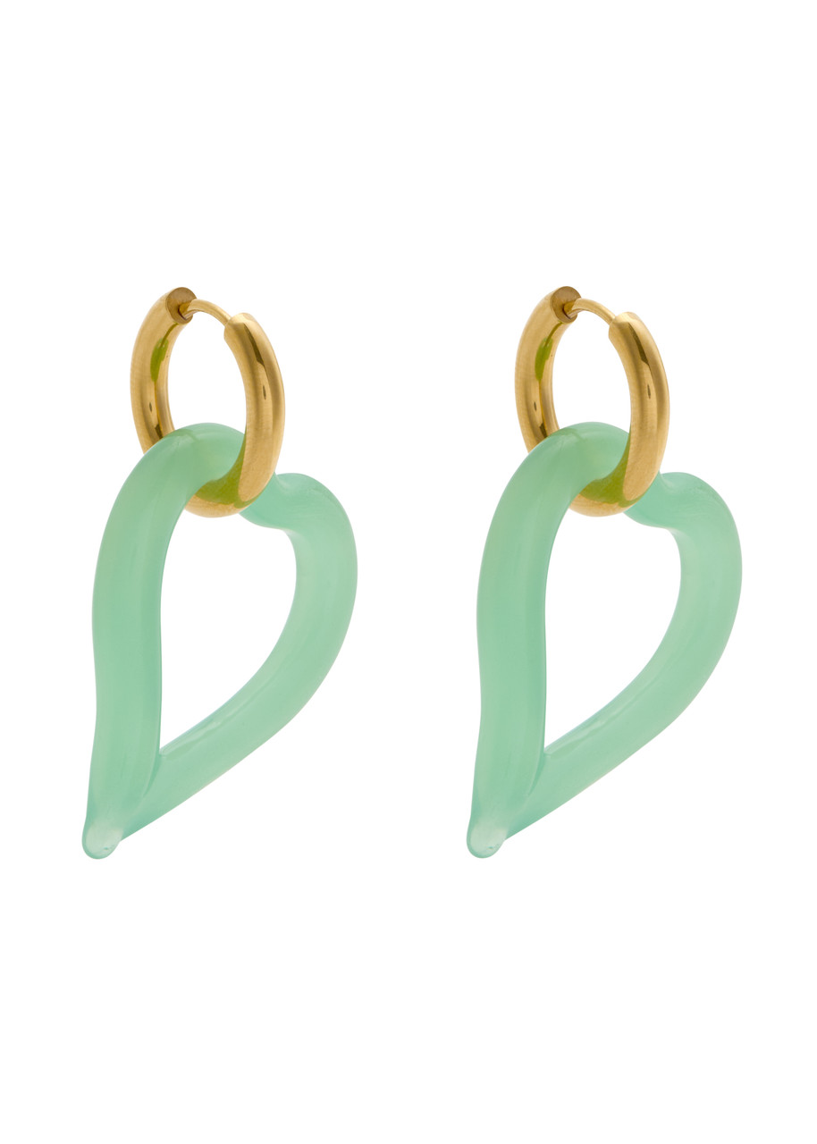 Sandralexandra Heart Of Glass 18kt Gold-plated Hoop Earrings In Green