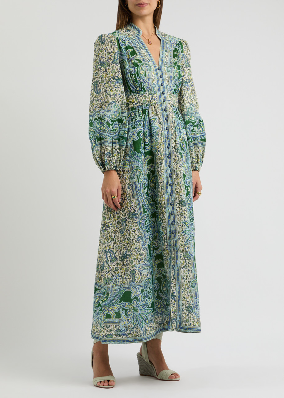 Shop Zimmermann Ottie Printed Linen Maxi Dress In Multi Print