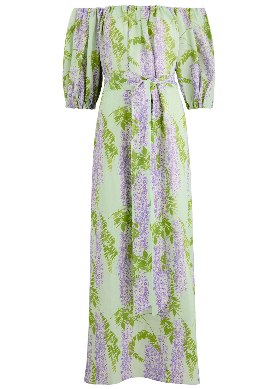 Bernadette Zaza Floral-print Linen Maxi Dress In Green