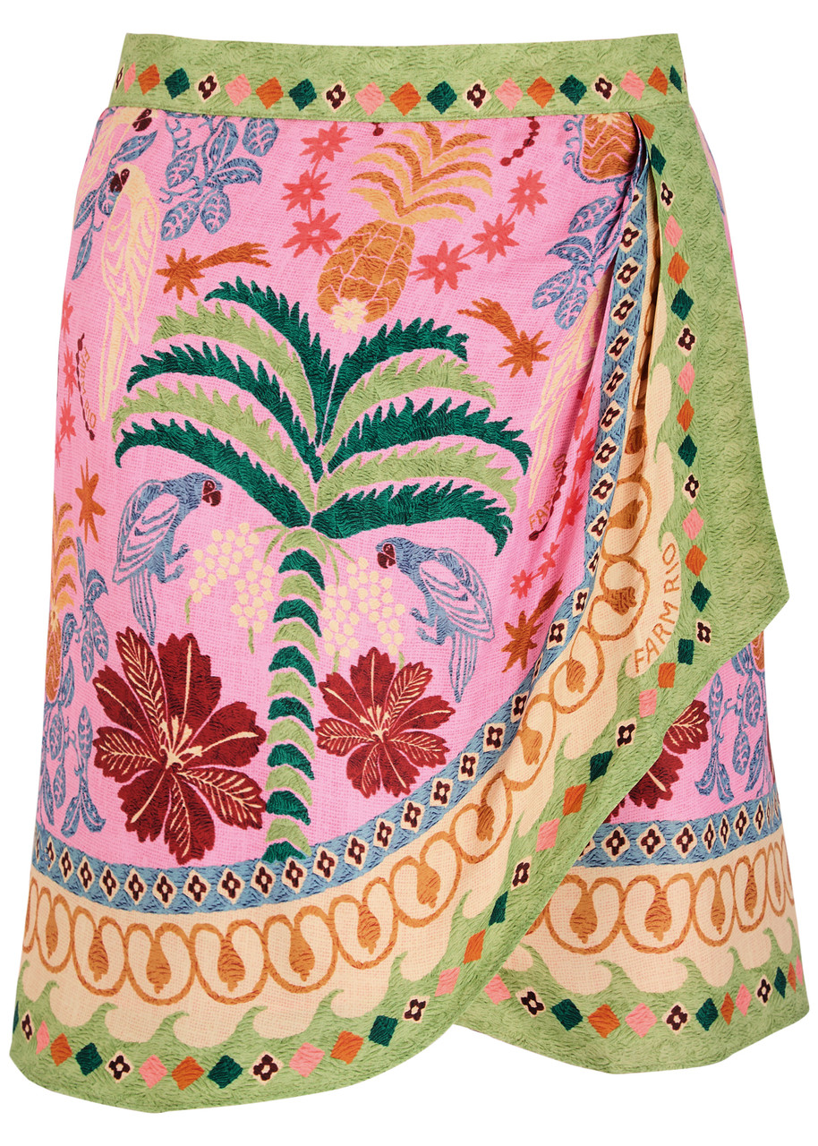 Farm Rio Fruits Queen Printed Satin Mini Skirt - Multicoloured - L (UK14 / L)