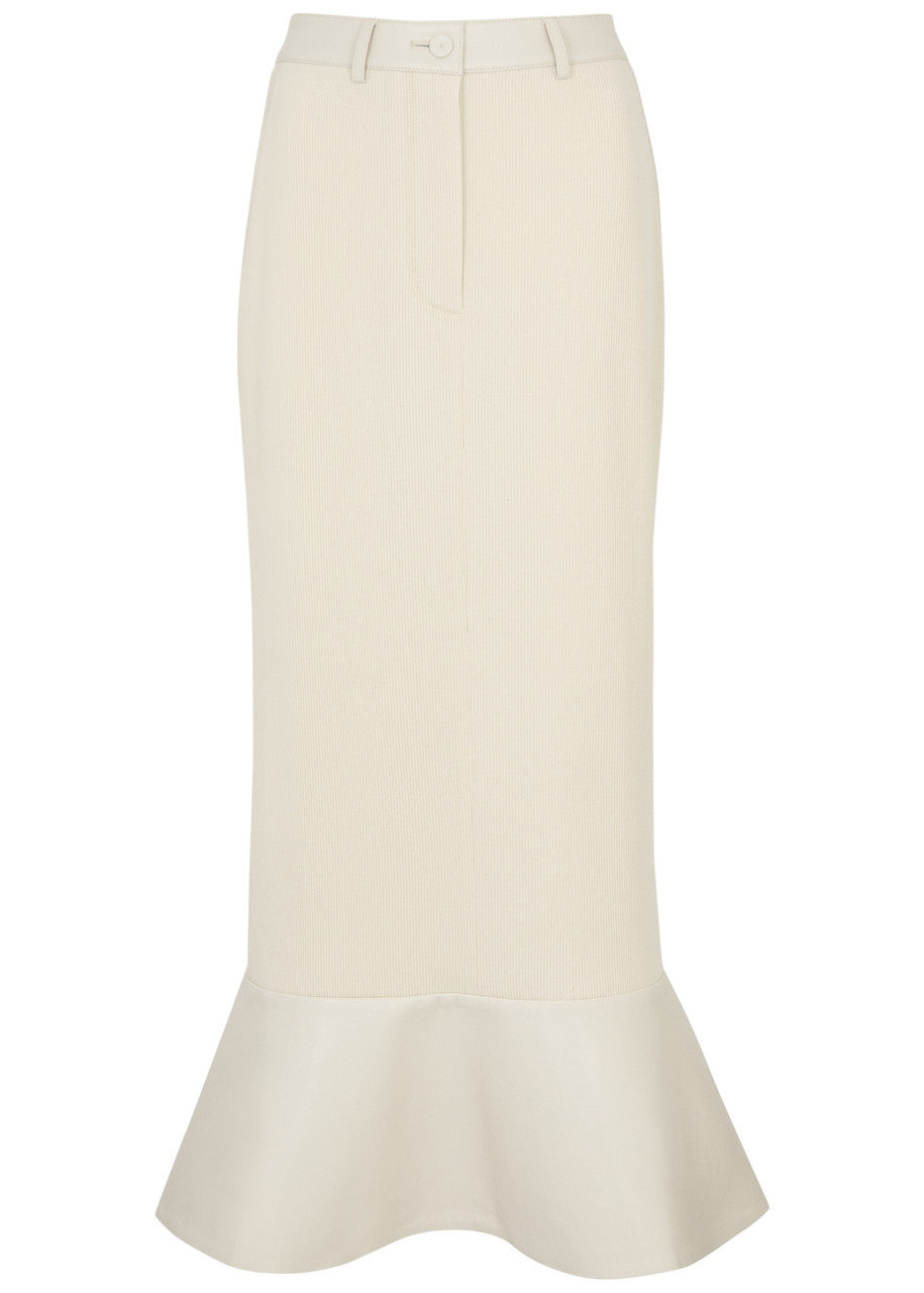 Nanushka Jenace Faux Leather-trimmed Cotton Maxi Skirt In Cream