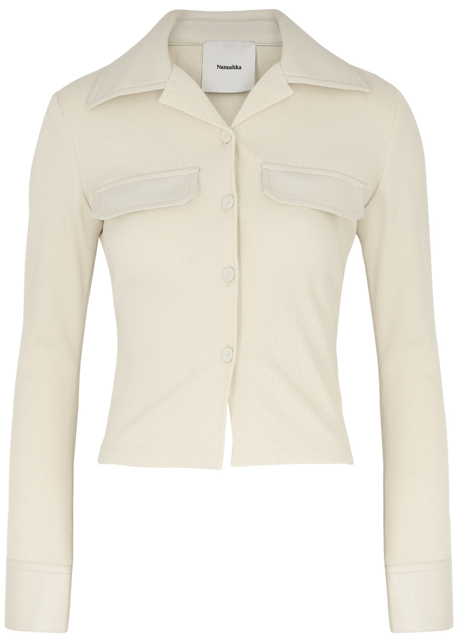 Nanushka Rasima Faux Leather-trimmed Cotton Shirt - Cream - M (UK12 / M)
