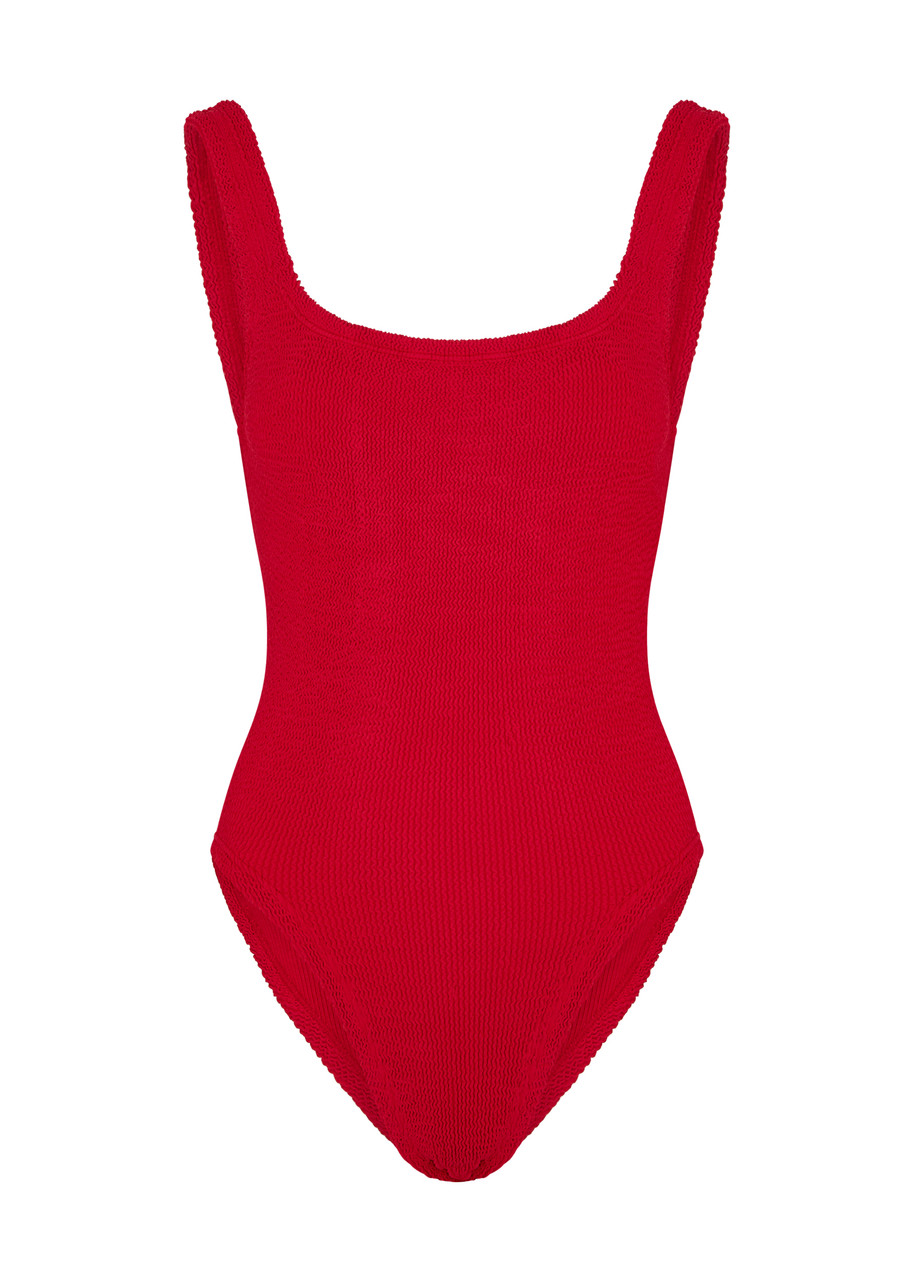 Hunza G - Seersucker Swimsuit, Red, One Size, Square Neck, Low Back, Hand Wash, Hunza G Red Swimsuit