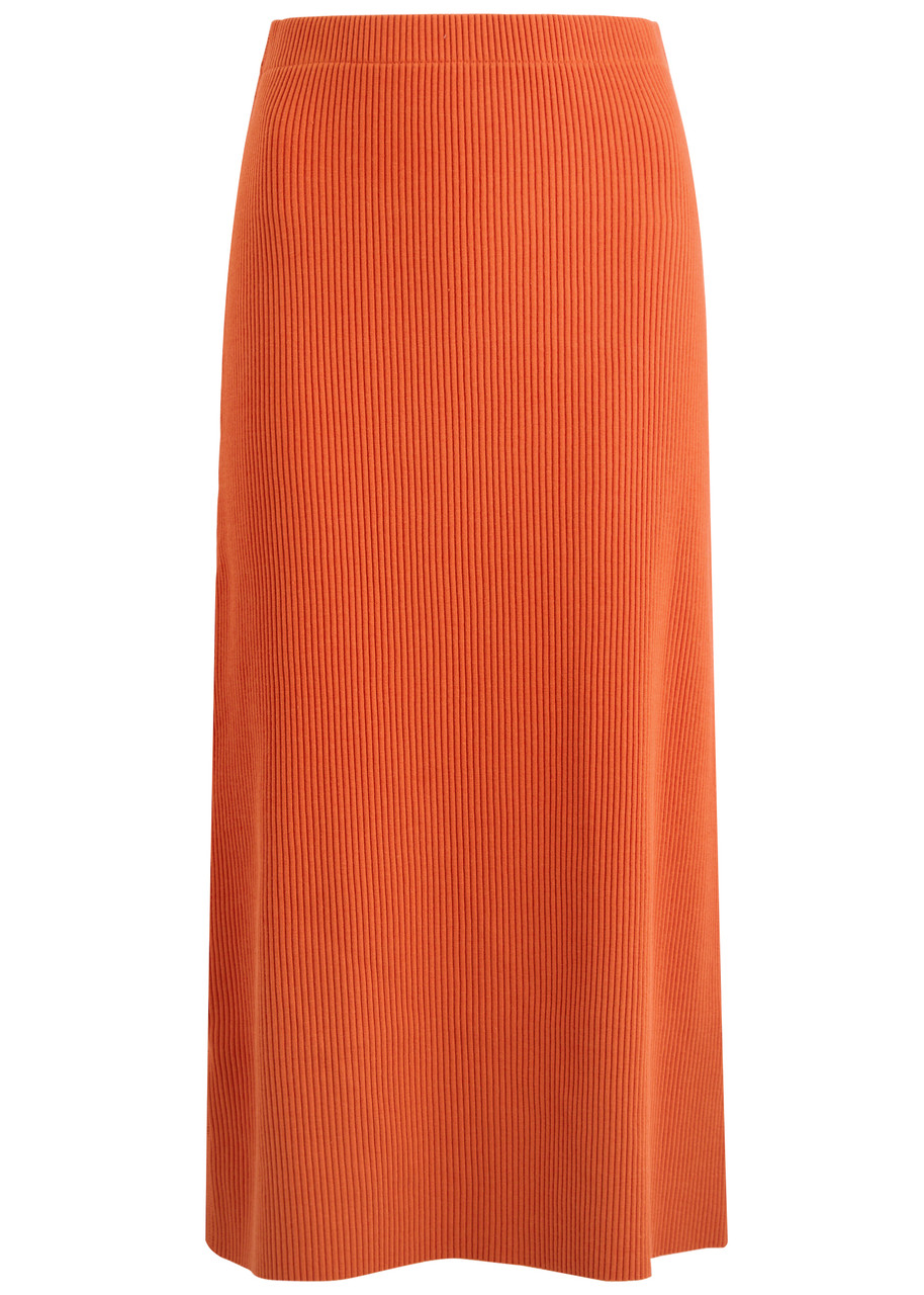 Vince Ribbed Cotton-blend Midi Skirt - Orange - L (UK14 / L)
