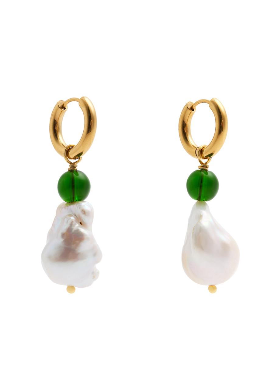 Sandralexandra Luz 18kt Gold-plated Hoop Earrings In Green