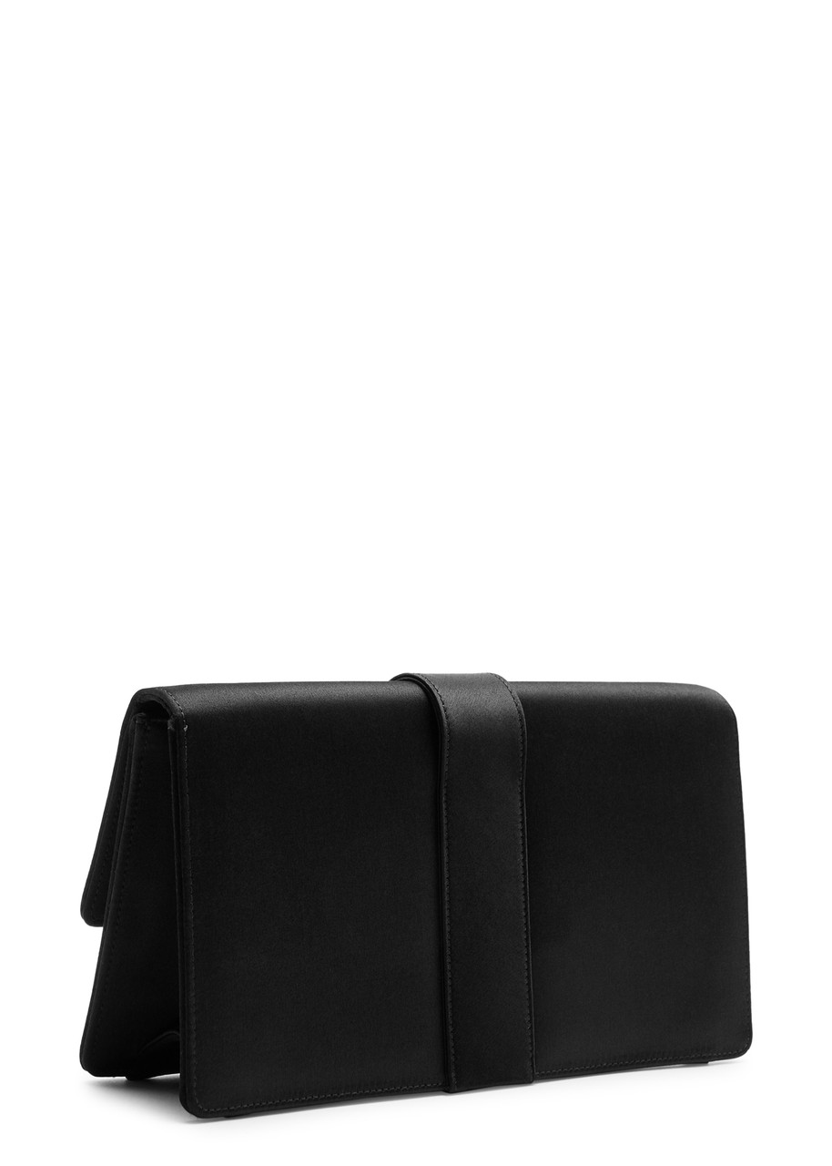 Manolo Blahnik Capri Crystal-embellished Satin Clutch In Black