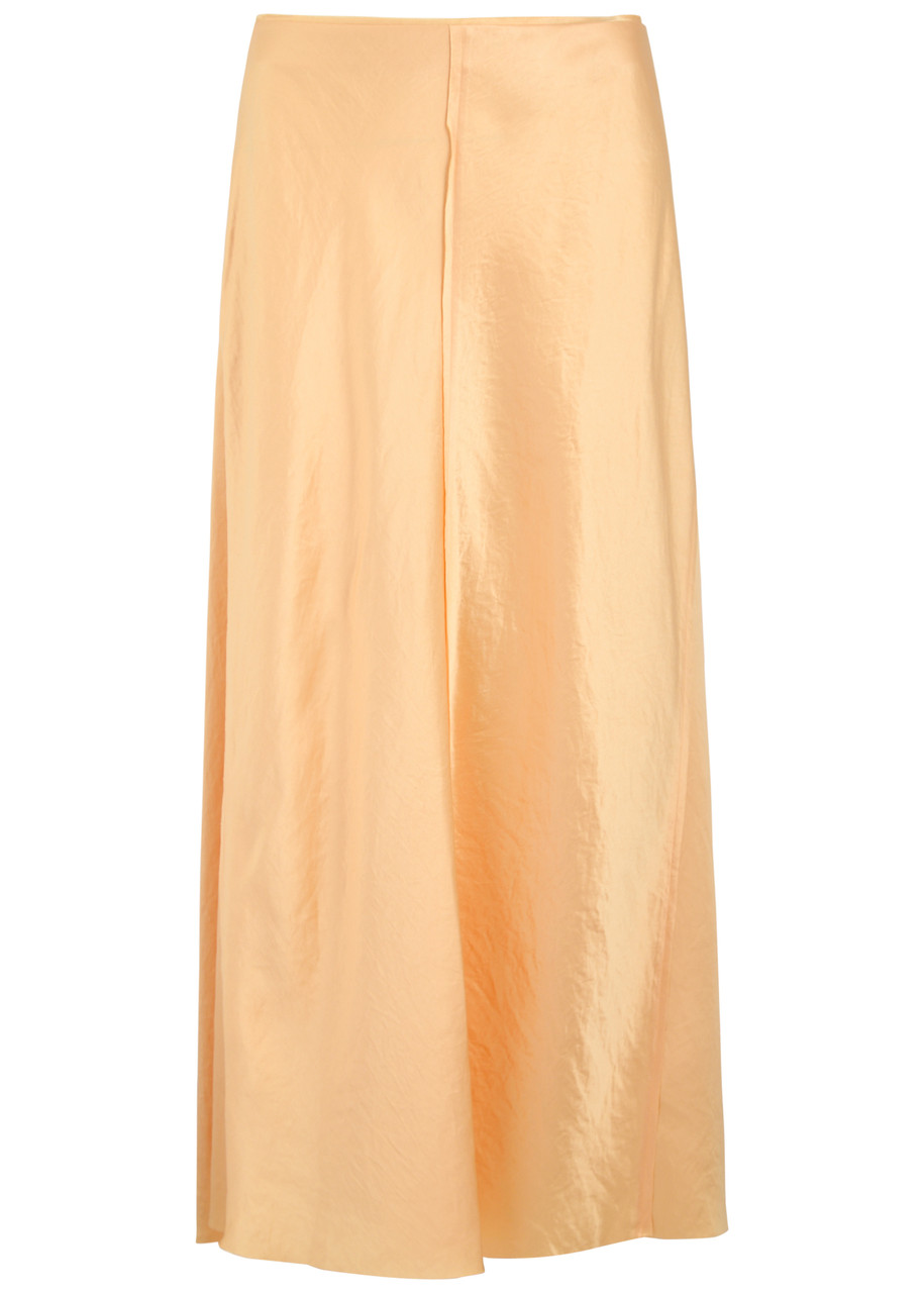 Vince Satin Midi Skirt - Light Gold - 12 (UK16