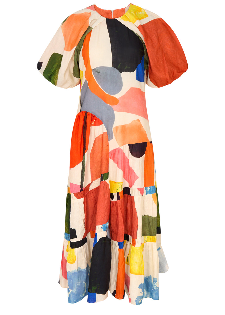 Shop Lovebirds Printed Linen-blend Maxi Dress In Multicoloured
