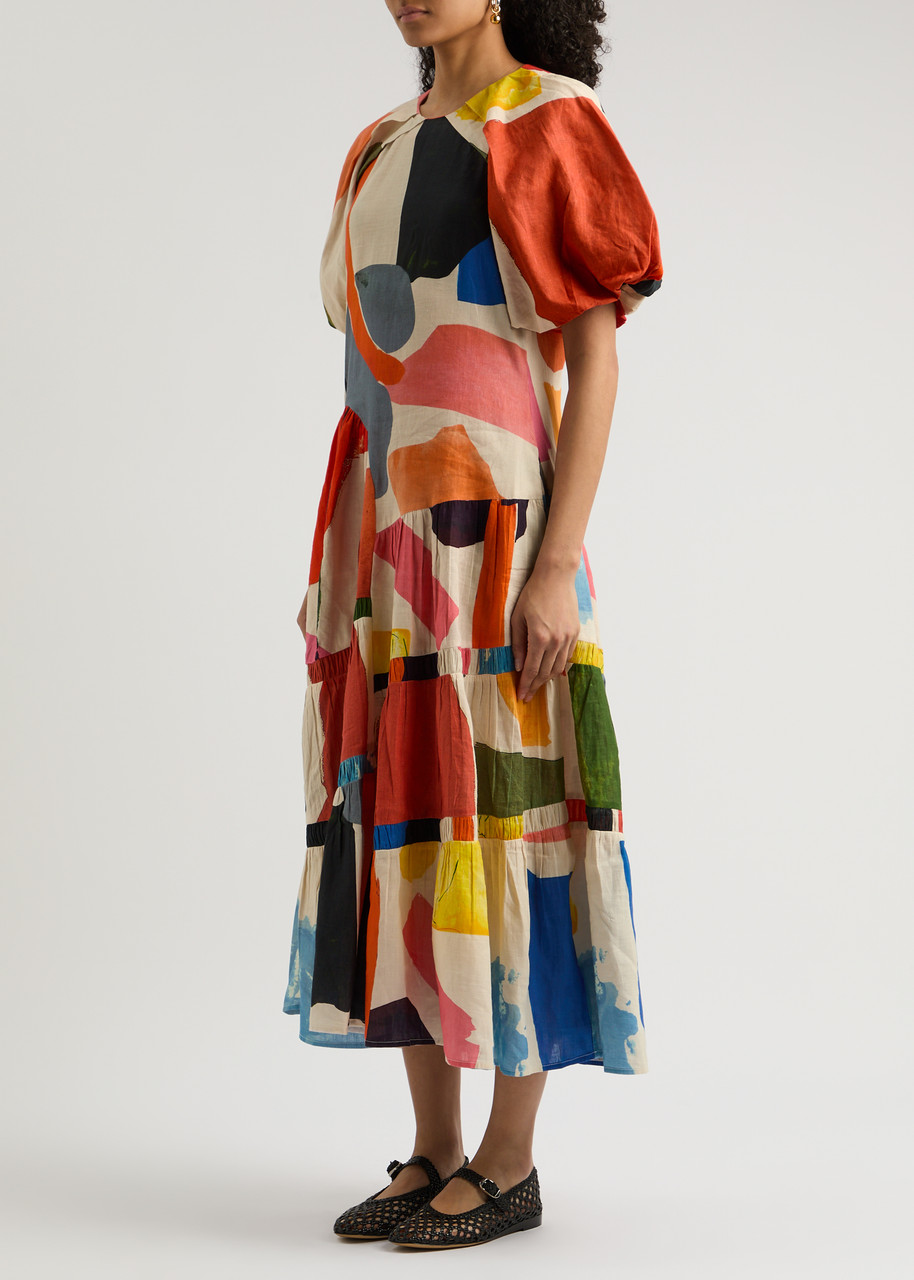 Shop Lovebirds Printed Linen-blend Maxi Dress In Multicoloured