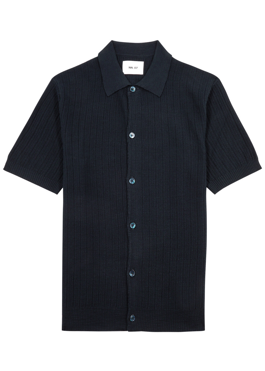 Nn07 Nolan 6577 Ribbed Cotton-blend Shirt In Navy
