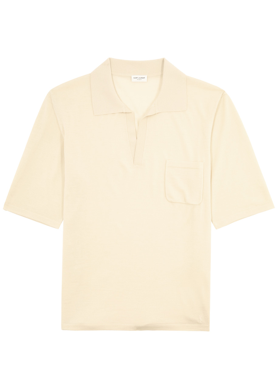 Saint Laurent Wool Polo Shirt In Ecru