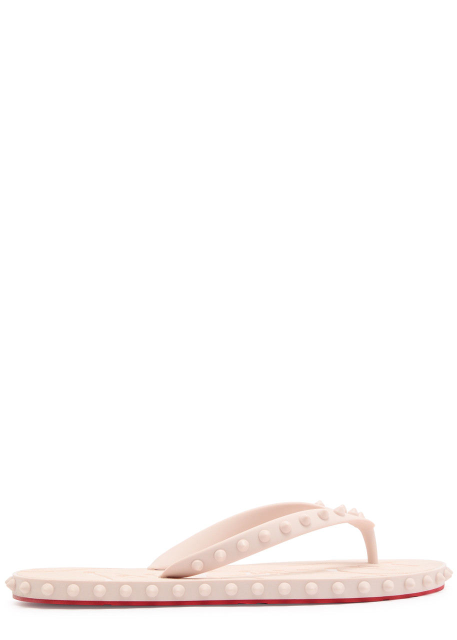 Christian Louboutin Super Loubi Studded Rubber Flip Flops In Nude