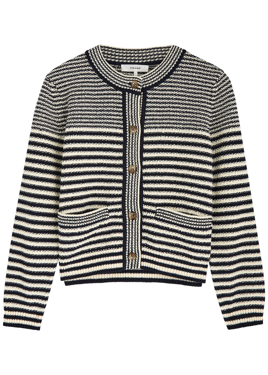 Frame Stripe-intarsia Cotton-blend Cardigan - Navy - M (UK12 / M)
