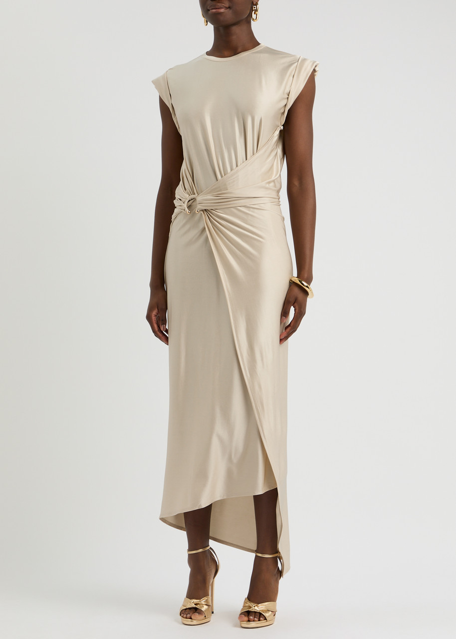 Rabanne Long Dress Asymmetric Hem In Nude