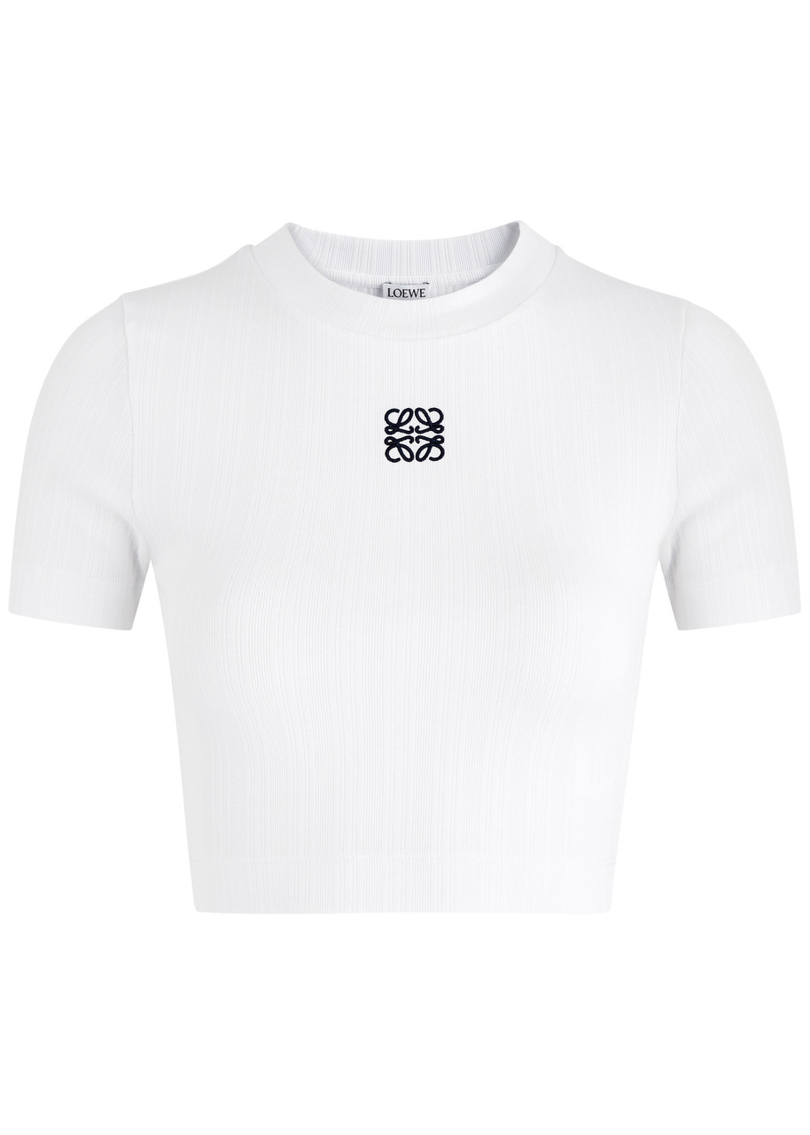 Loewe Anagram Cropped Stretch-cotton T-shirt In White