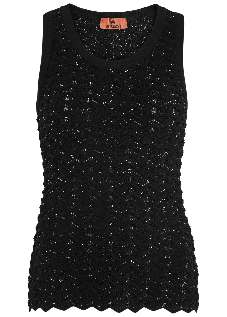 Missoni Zigzag Sequin-embellished Knitted Tank In Black