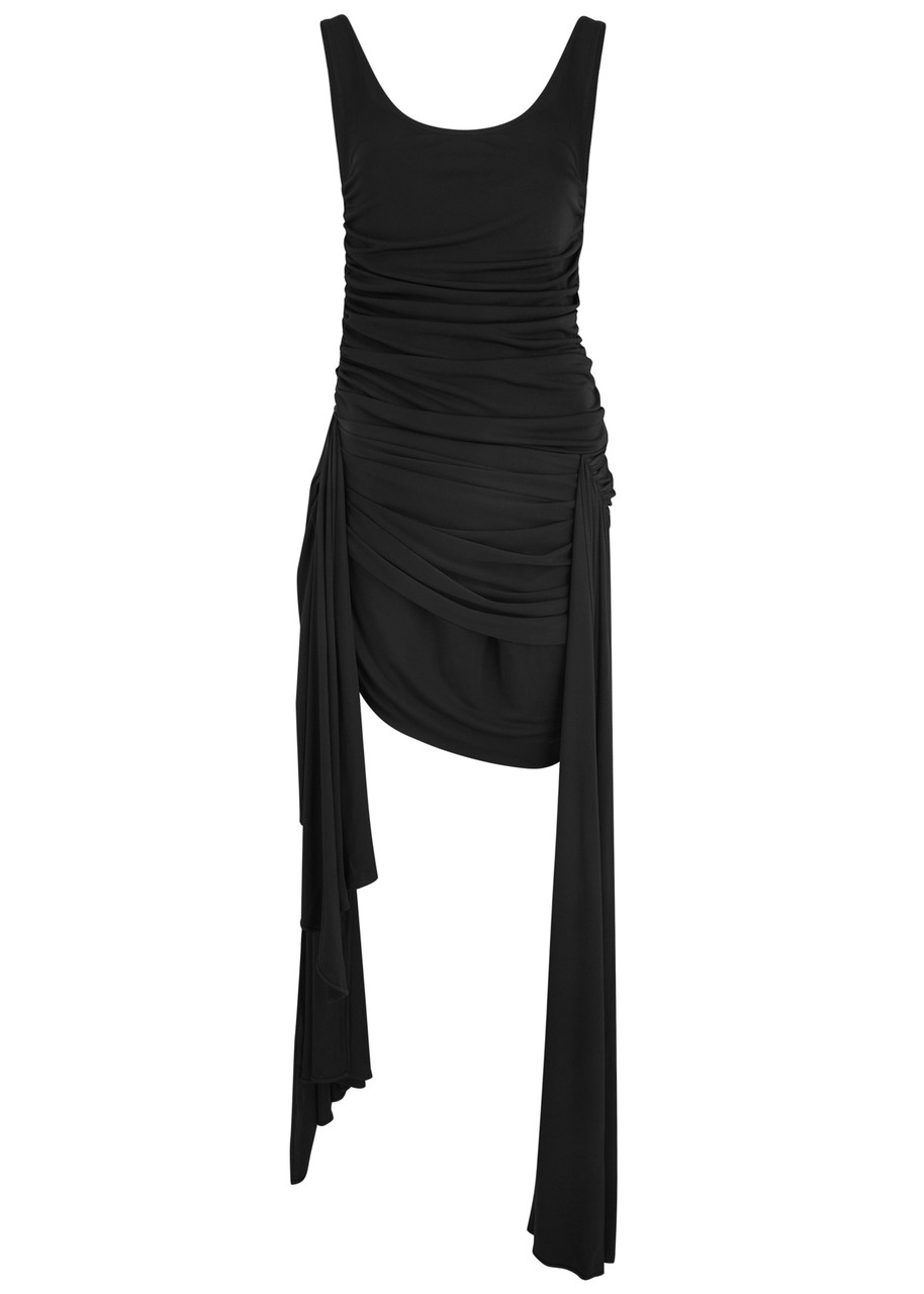 Mugler Draped Stretch-jersey Mini Dress In Black