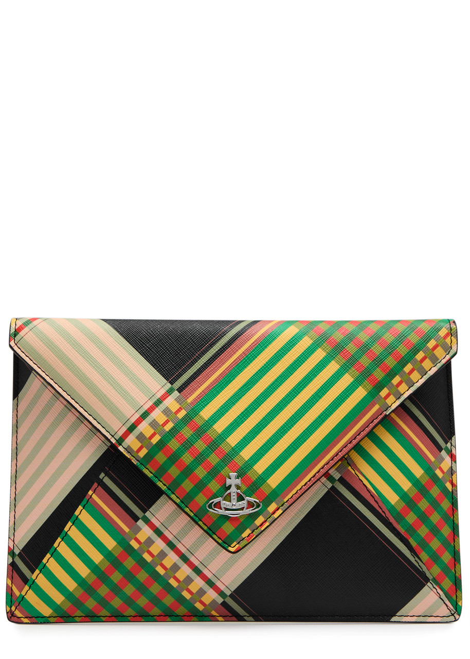 Vivienne Westwood Envelope Tartan Leather Clutch In Animal Print