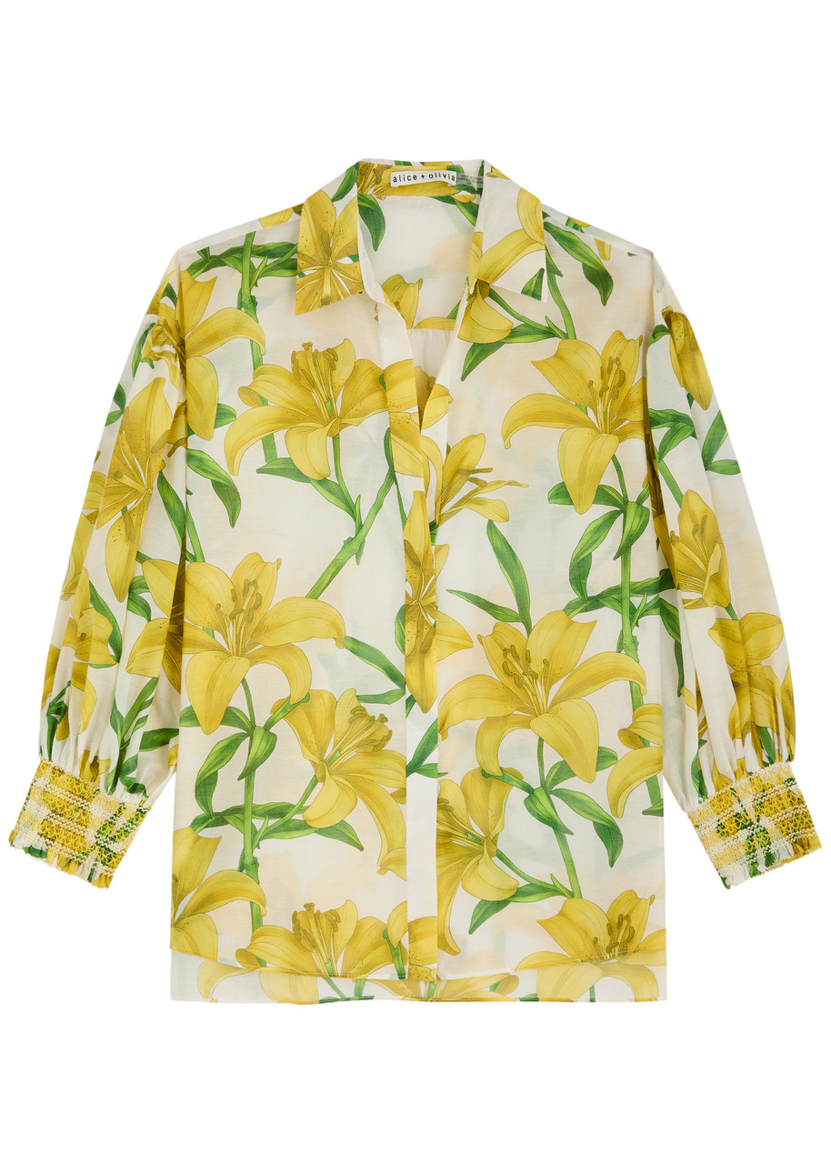 Shop Alice And Olivia Alice + Olivia Maylin Floral-print Cotton-blend Shirt In Yellow