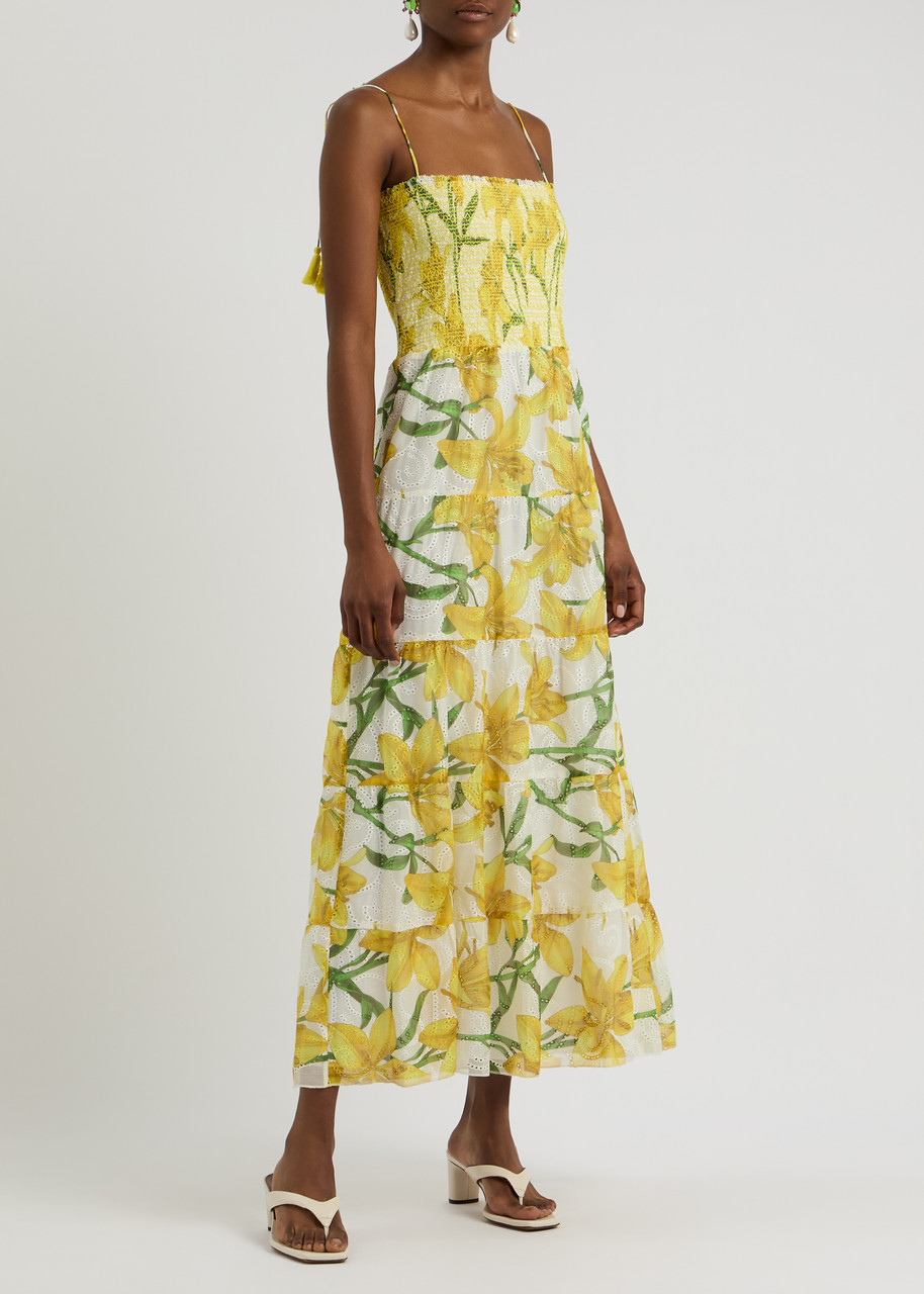 Shop Alice And Olivia Alice + Olivia Marna Floral-print Chiffon Midi Dress In Yellow