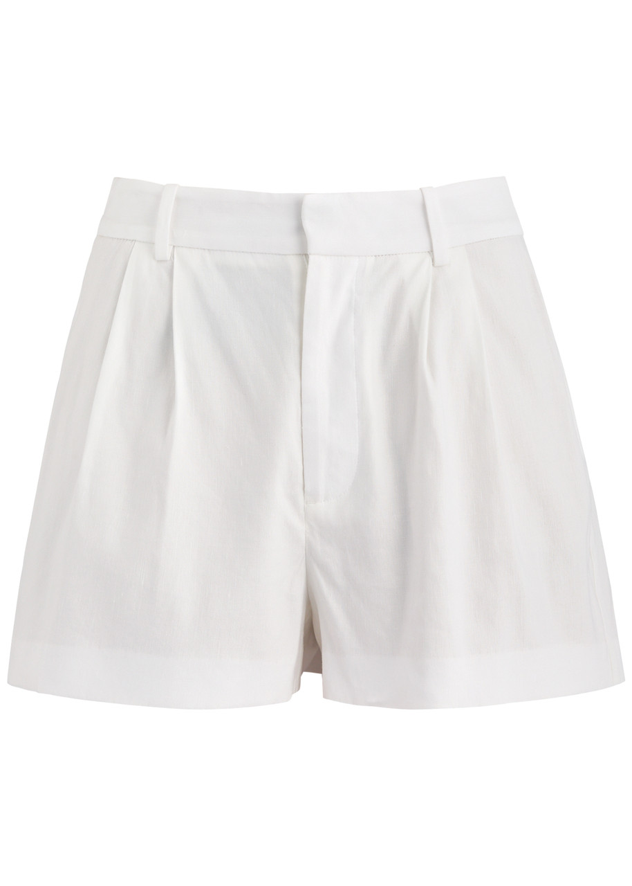 Shop Alice And Olivia Alice + Olivia Conry Linen-blend Shorts In Off White