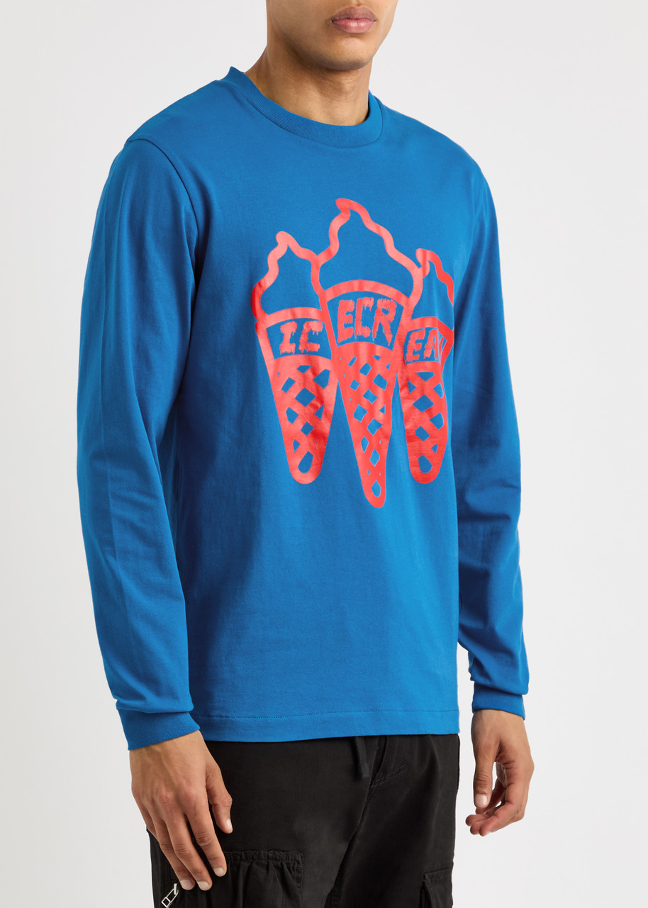  Ice Cream Three Cone Printed Cotton Top - Blue - M 