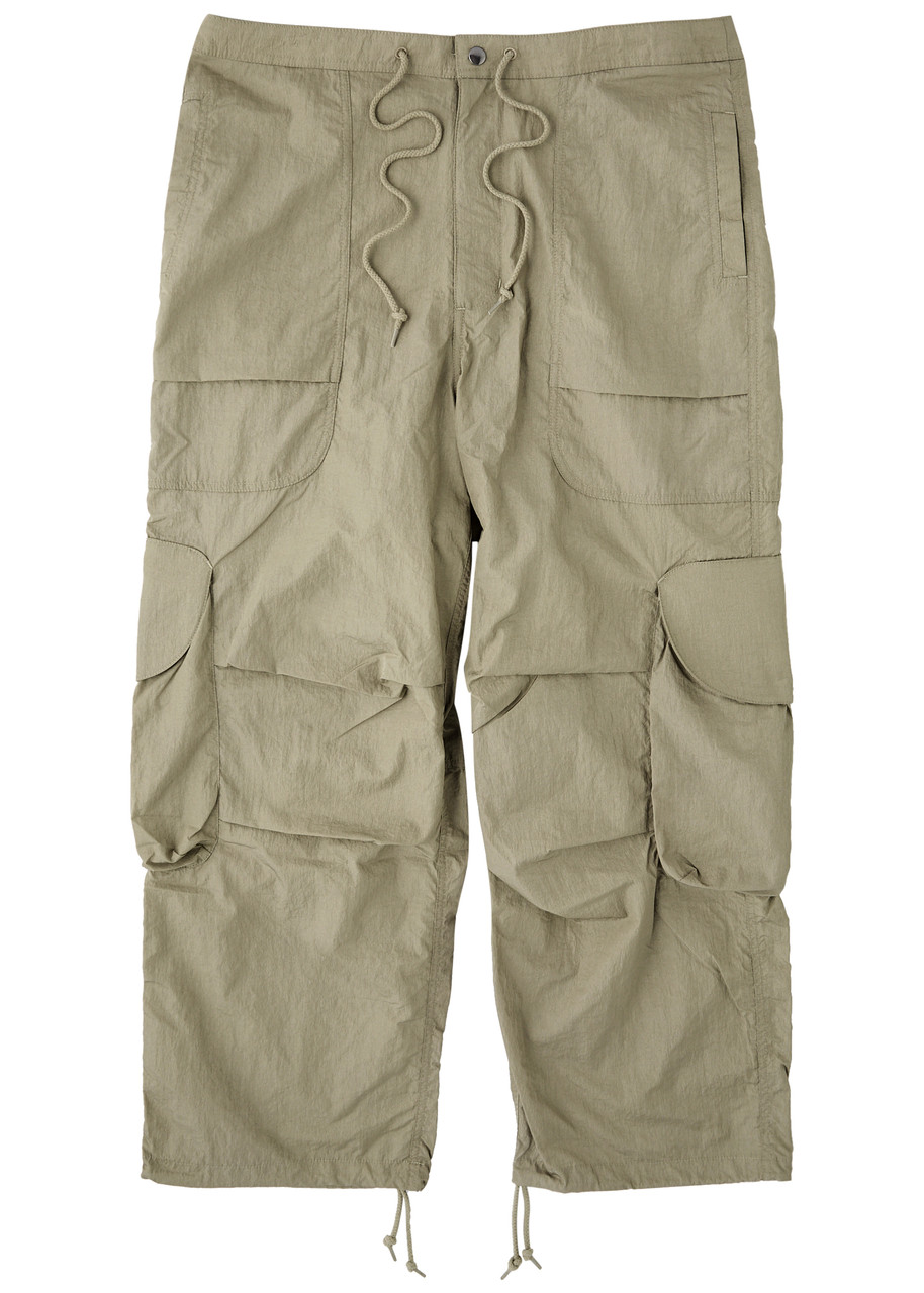 Shop Entire Studios Freight Crinkled Nylon Cargo Trousers In Sage