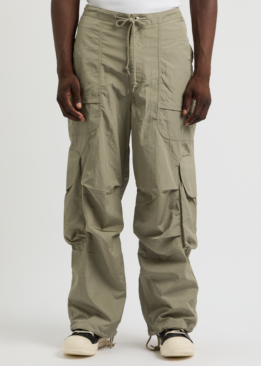 Shop Entire Studios Freight Crinkled Nylon Cargo Trousers In Sage