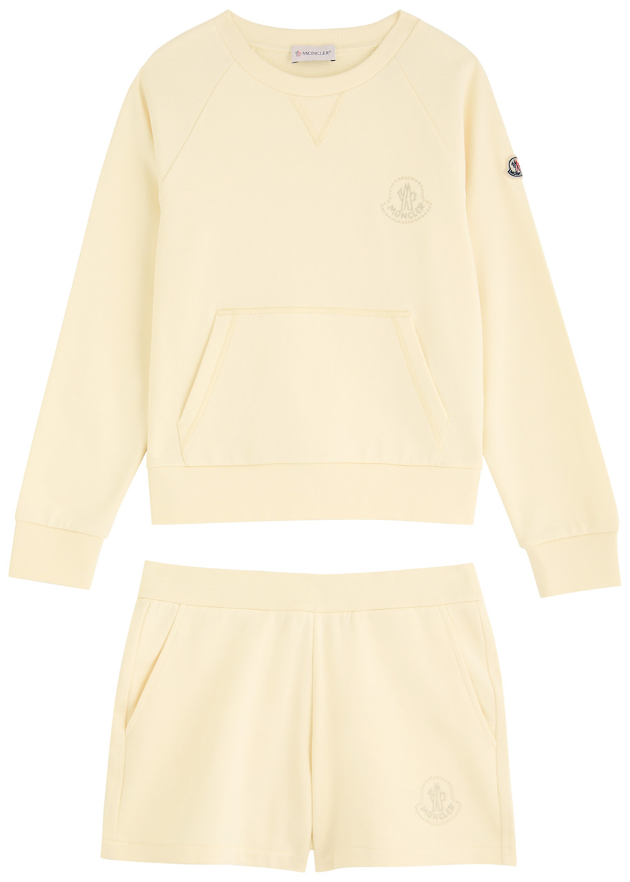 Moncler Kids Logo Cotton Sweatshirt And Shorts Set In Cream