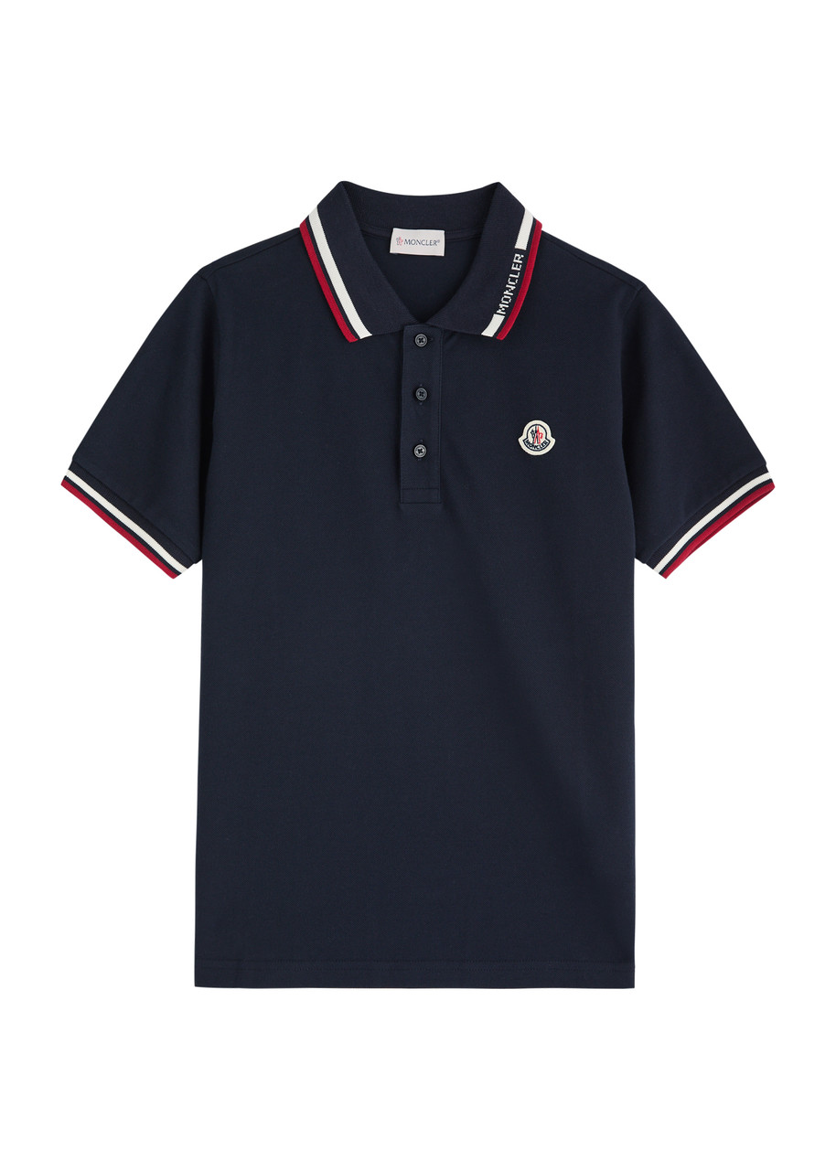 Moncler Navy Cotton Polo Shirt In Navy
