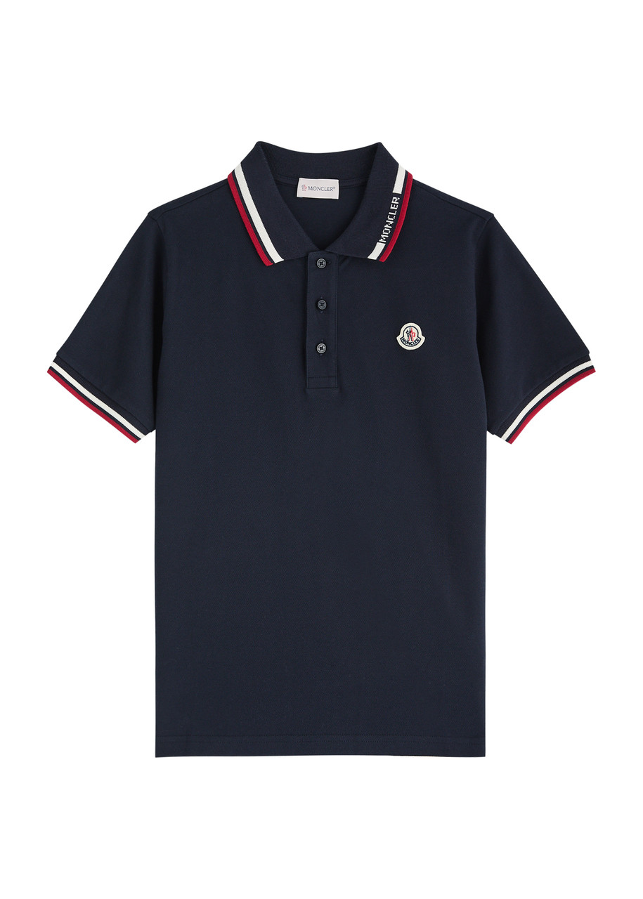 Moncler Navy Cotton Polo Shirt In Navy