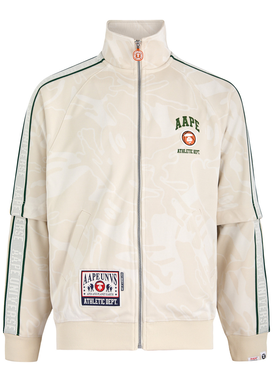 Aape Logo Camouflage-jacquard Jersey Track Jacket In Beige