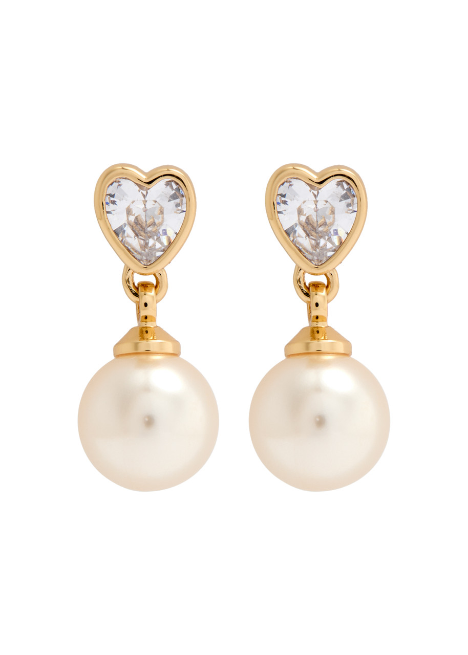Coach Heart Embellished Drop Earrings - Pearl - One Size