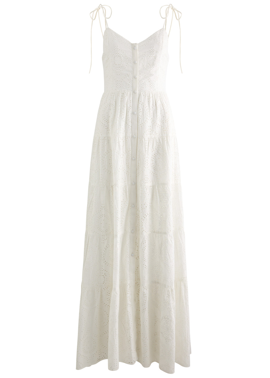 Shop Alice And Olivia Alice + Olivia Shantella Broderie Anglaise Cotton Maxi Dress In Off White