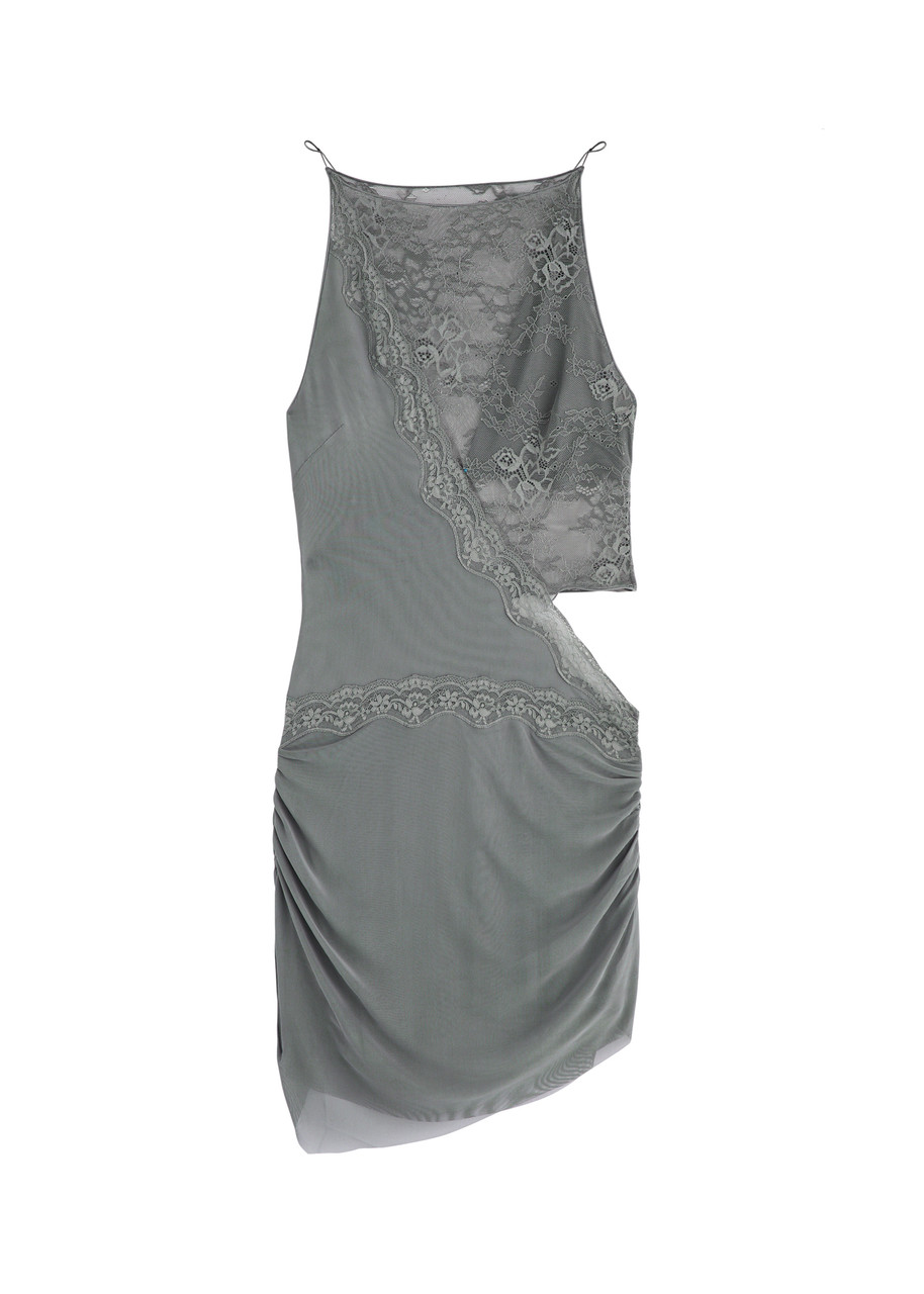 Shop Bec & Bridge Amoras Lace And Tulle Mini Dress In Grey