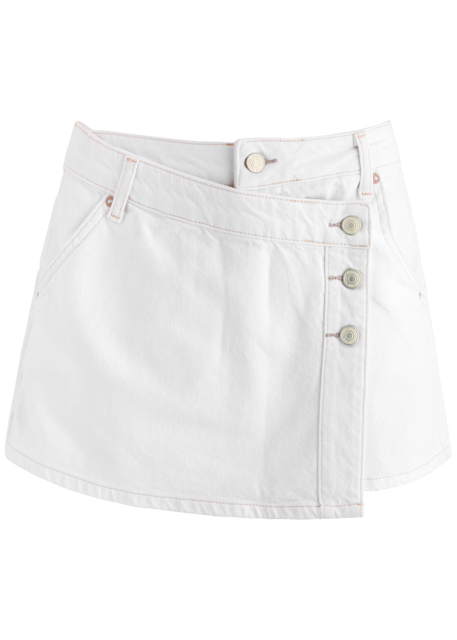 Free People Wynne Wrap-effect Denim Mini Skirt In White