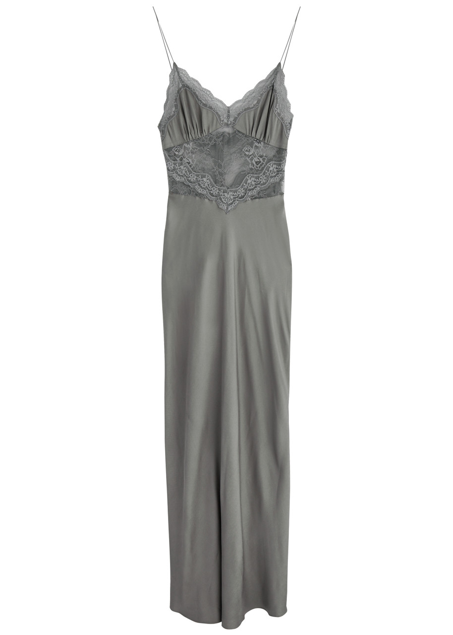 Bec & Bridge Amoras Lace-trimmed Satin Maxi Slip Dress In Grey