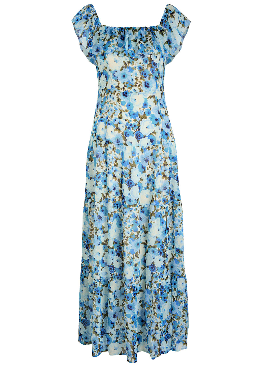 Paige Carmelia Floral-print Silk-georgette Maxi Dress In Blue