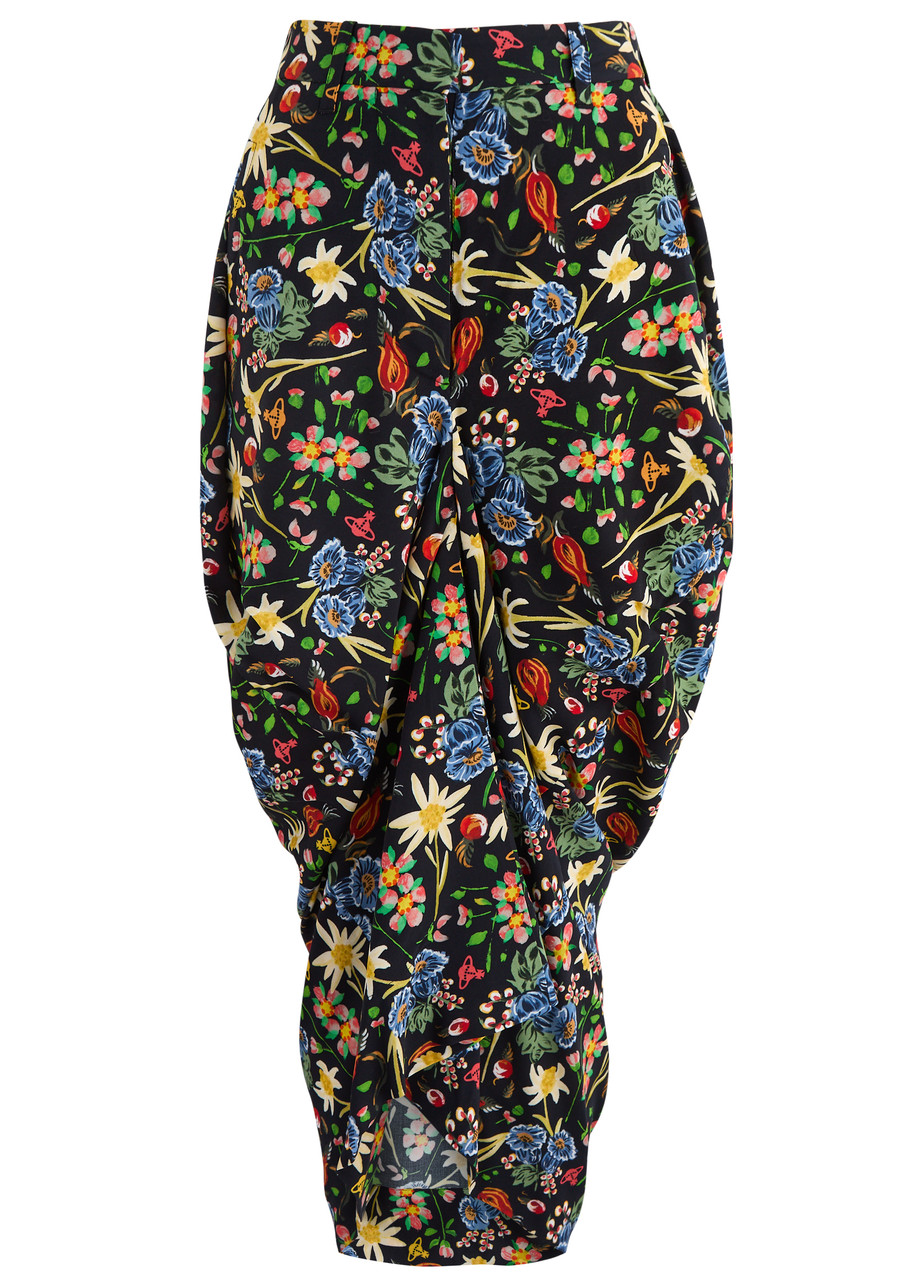 Vivienne Westwood Spontanea Floral-print Draped Midi Skirt In Multicoloured